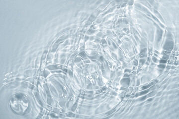 Circles on water. Blue round shadows. Blurred background made with water and light in monochrome....
