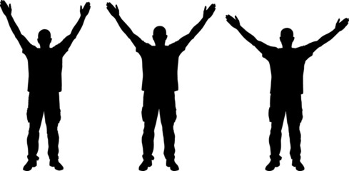 man with hands up silhouette - 488777267