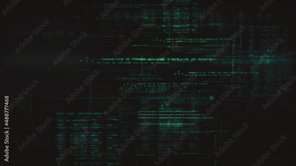Aufkleber Artificial Intelligence Cryptocurrency Blockchain Matrix Simulation and deep learning performing analytic computational background
