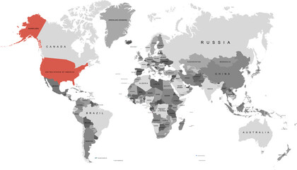 World map. United States of America map. USA.	