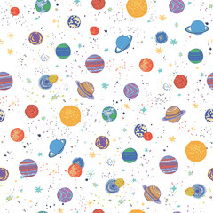 Space planets vector seamless pattern