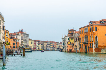 Fototapeta na wymiar A view over the Grand Canal in Venice from Ponte degli Scalzi.