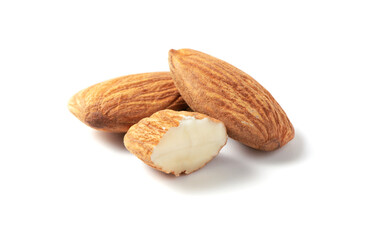 Almonds nut isolated on white background. They are highly nutritious and rich in healthy fats