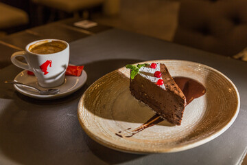 chocolate cake with coffee