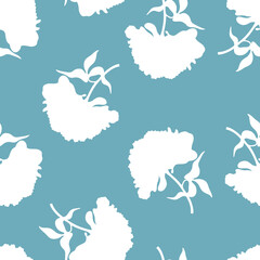 seamless pattern with white silhouettes of peonies