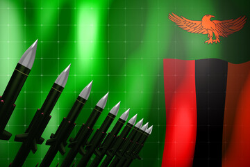 Cruise missiles, flag of Zambia in background - defense concept - 3D illustration