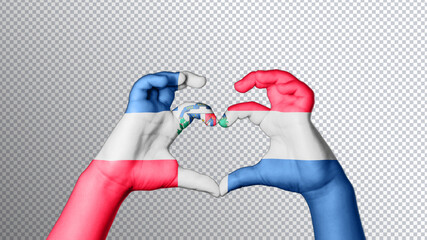 Dominican Republic flag color, hands show symbol of heart