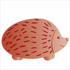 stylized hedgehog in brown color, cartoon illustration, isolated object on white background, vector,