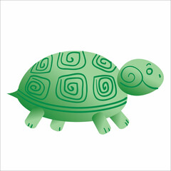 stylized turtle in green, cartoon illustration, isolated object on white background, vector,