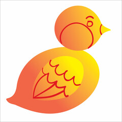 stylized bird in yellow-red colors, cartoon illustration, isolated object on white background, vector,