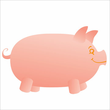 stylized pig in pink color, cartoon illustration, isolated object on white background, vector,