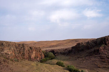 Fototapeta na wymiar Beautiful rock canyon in morning time. Sholak mountains in Almaty region.