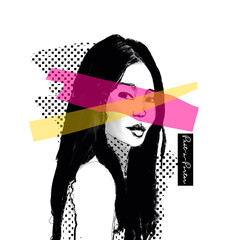 Asian Fashion Model Sketch Fashionable Woman Long Black Hair Texture - 488782013