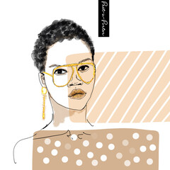 Short hair and glasses earrings african model Fashion Model Sketch Fashionable Woman Texture - 488782032