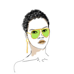 Short hair and glasses earrings african model Fashion Model Sketch Fashionable Woman Texture