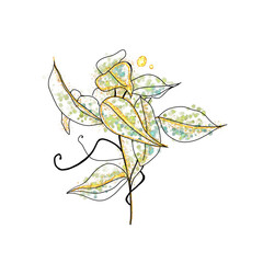 Glitter liquid illustration watercolor transparent abstract isolated flower leaf ink, splash glitter - 488782430