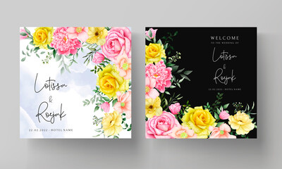 beautiful hand drawn blooming floral wedding invitation template