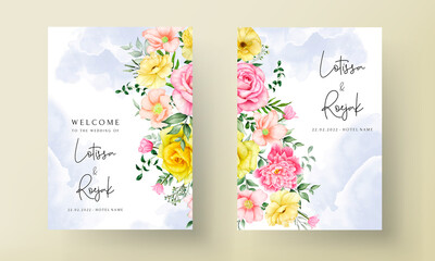 beautiful hand drawn blooming floral wedding invitation template