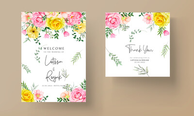 Fototapeta na wymiar beautiful hand drawn blooming floral wedding invitation template