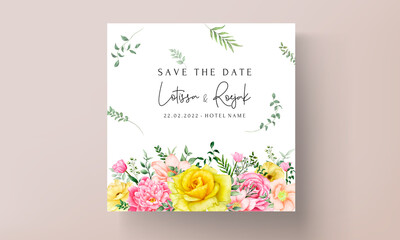 beautiful hand drawn blooming floral wedding invitation template