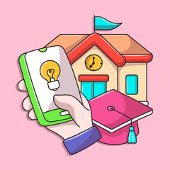 Doodle Education online school with colored hand drawn cartoon style