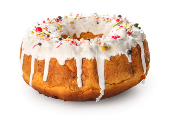 Sweet Easter cake on white background