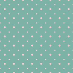 Polka dots eamless geometric vector pattern. Pastel pink on blue background. Concept Easter, spring day kids print