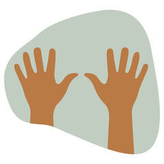 Two light yellow-brown color arms. Grede-pearl colored abstract spot as background. Hand details from wrist to fingertips. Two human bunch of fives close up. Palms with spread fingers. Body parts.