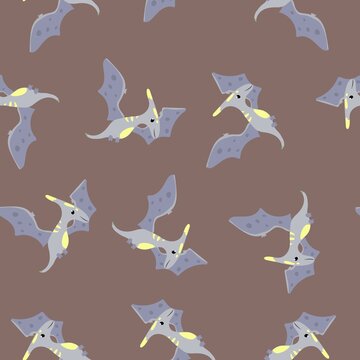 pterodactyl pattern. Purple pattern. Children's pattern for textiles, napkins, linen.