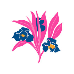 Floral elements. Flower and green leaves. Modern trendy Matisse minimal style.  Floral poster, invite. Vector arrangements for greeting card or invitation design