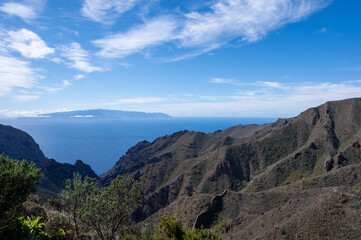 Fototapeta na wymiar View on La Gomera island from Rural de Teno park on Tenerife, Canary islands, Spain