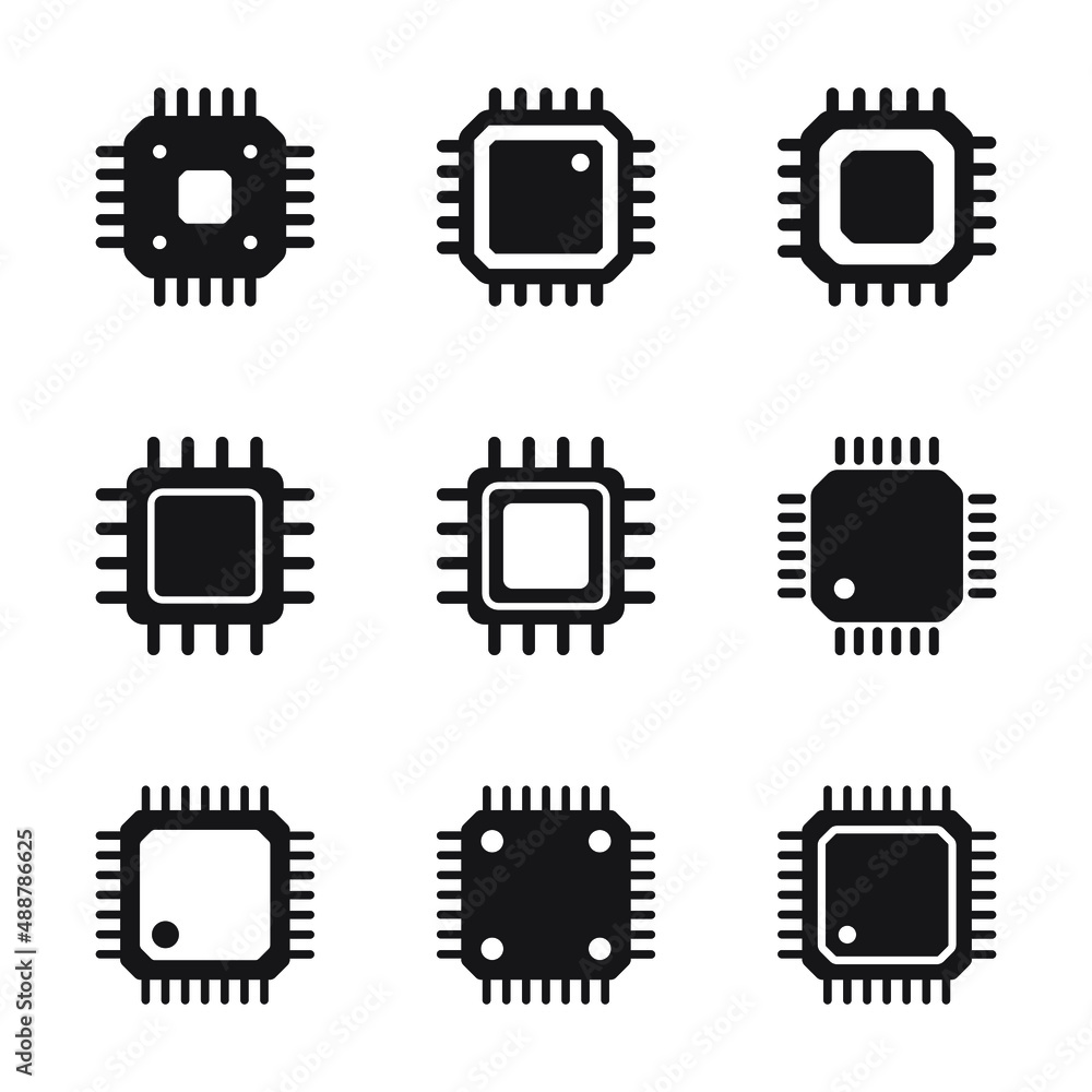 Poster electronic chip vector icon isolated on white background. computer chip icon, cpu microprocessor chi