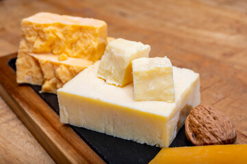 British cheeses collection, Scottish coloured and English matured cheddar cheeses