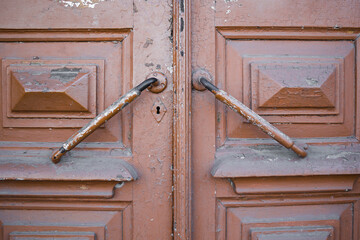 Weathered wooden door close up view