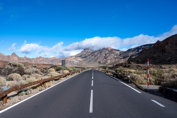 Visiting Teide national park on Tenerife and view on volcanic landscapes, Canary islands, Spain