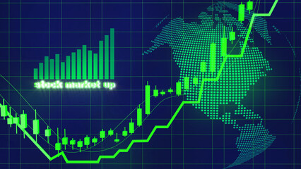Bull market stock chart on black background,stock market up,business finance and investment,3d rendering