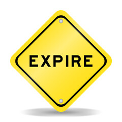 Yellow color transportation sign with word expire on white background