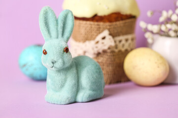 Cute Easter bunny on lilac background