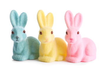 Different Easter bunnies isolated on white background