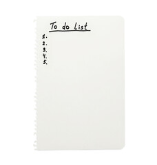 Notepad sheet with unfilled numbered To Do list on white background