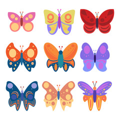 Fototapeta na wymiar set of butterfly cute clipart icon