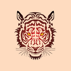 tiger face logo, great silhouette of outline head big cat vector illustration