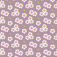 Floral pattern in flat style with pencil texture on a lilac background