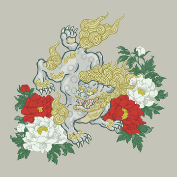 唐獅子牡丹のイラスト Stock Vector | Adobe Stock
