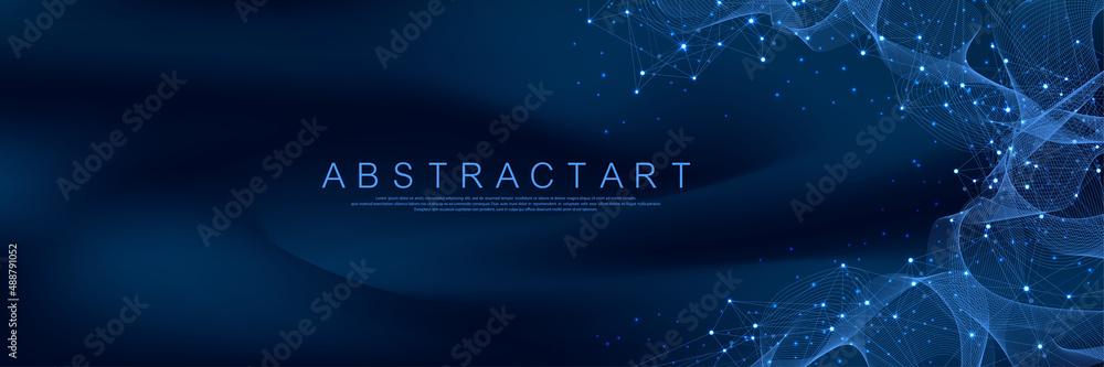 Leinwandbilder Technology abstract lines and dots connection background. Connection digital data and big data concept. Digital data visualization. Vector illustration