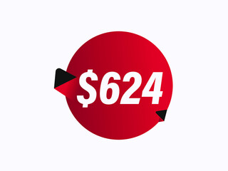 $624 USD sticker vector illustration