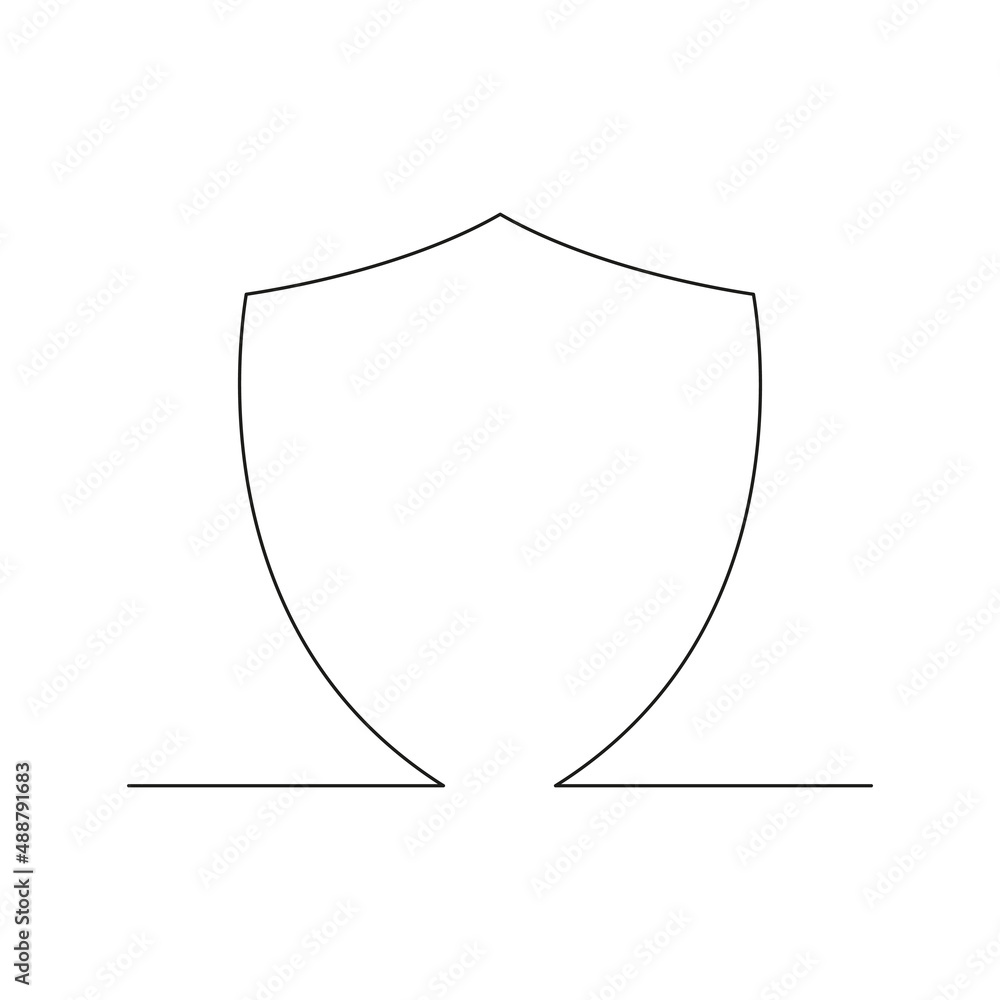 Poster shield continuous line sign. security and protector symbol one line. vector isolated on white backgr