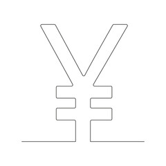 Japanese yen one line drawing symbol. Vector isolated on white.