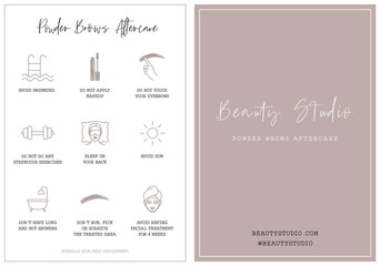 Powder brows aftercare card, beauty treatment