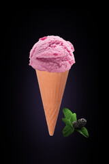 Berry ice cream on a black background.